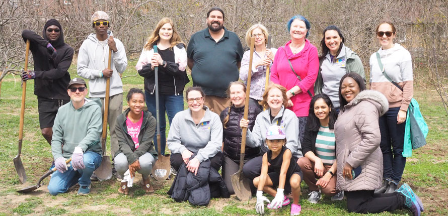 group photo at tree planting event
