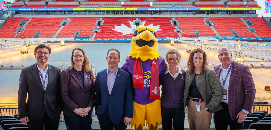 group photo in soccer stadium