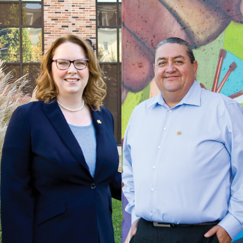 Dr. Deborah MacLatchy and Darren Thomas smiling