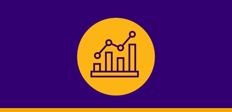 A yellow bar graph and a line graph icon on a purple background