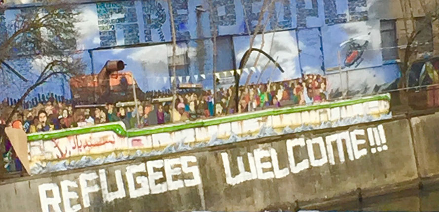 refugees welcome wall mural