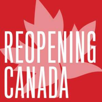 "Reopening Canada" on maple leaf