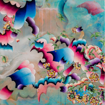 Abstract shapes on a 2D plane. Some of the shapes resemble flowers