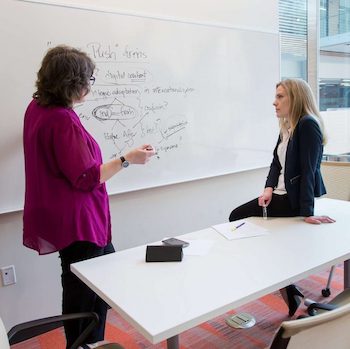 researchers working on white board