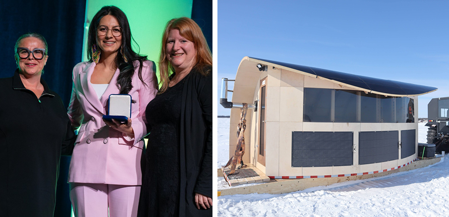 Homa Kheyrollah Pour holding award; portable research station on ice