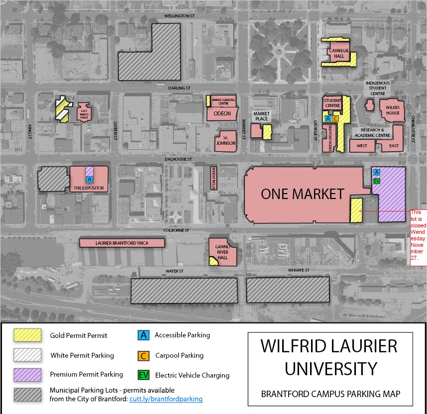 Map of Brantford campus parking lots