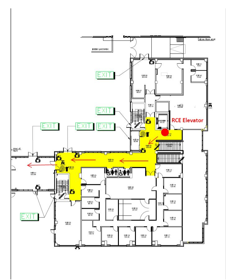 The image below showcases the route from the RCE elevator to RCW