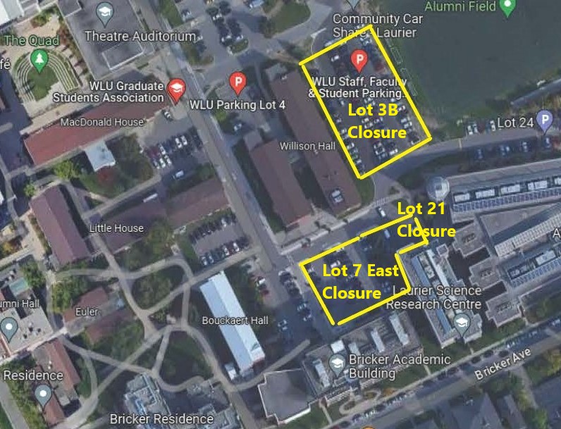 parking lot closure around Bricker Academic Building May 16