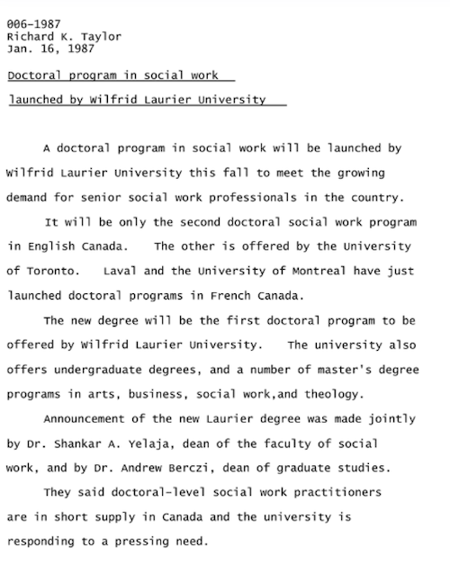 Announcement of the doctoral program