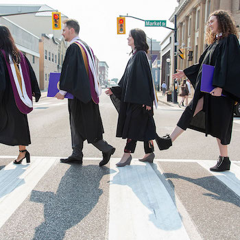 Students at Market St. crosswalk, Brantford