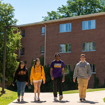 Students walking outside residence