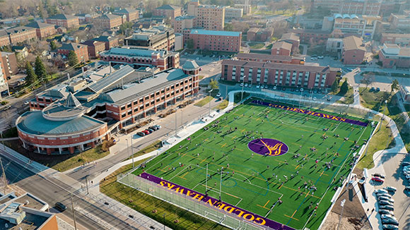 Alumni field and the Science Building.