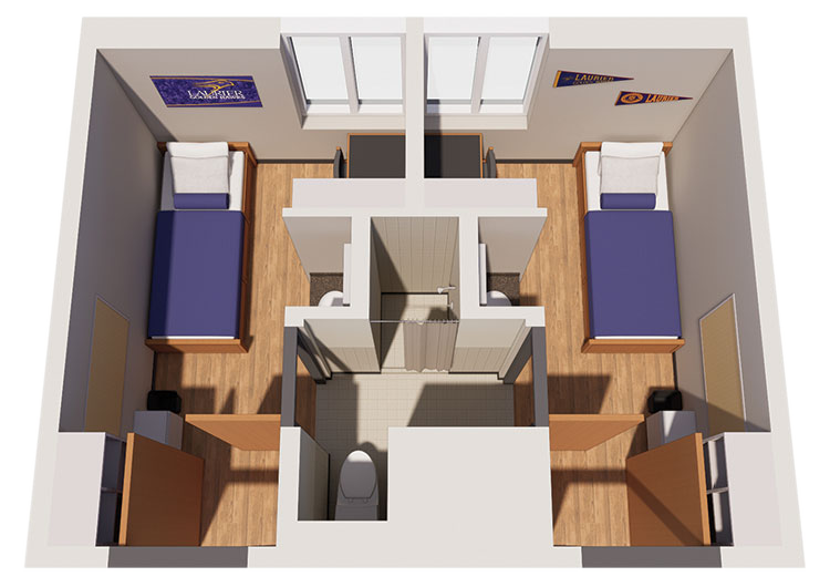 Floor plan of single dormitory-style room