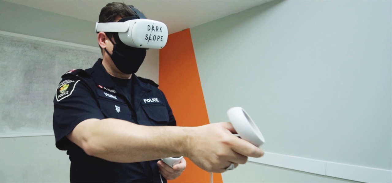 Police operating virtual-reality headset