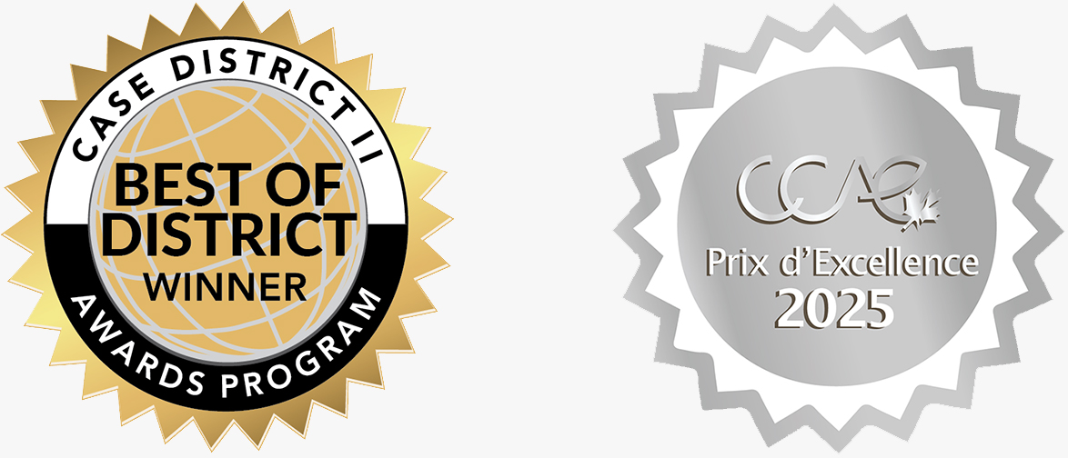 A gold and silver seal indicating award wins