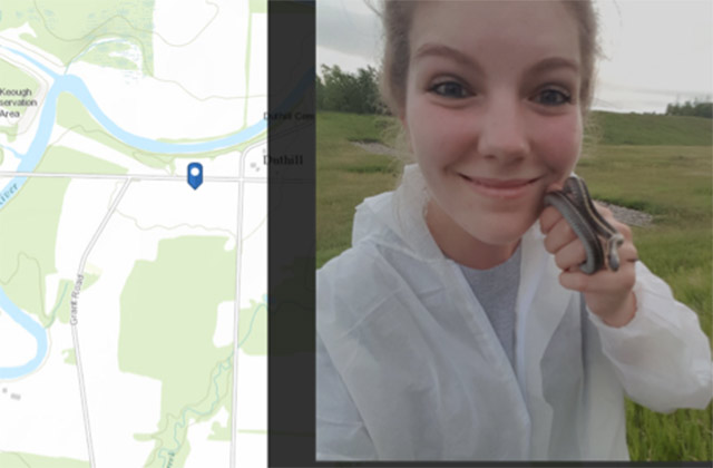 Online map featuring an image of a woman holding a snake.