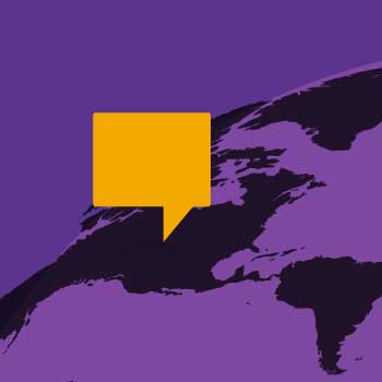 Purple and black graphic of the world