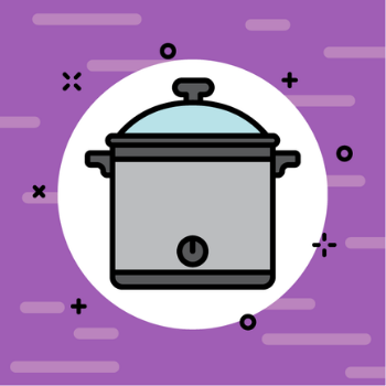 Crock pot graphic on a purple background.