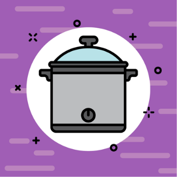 Crock pot graphic on a purple background. Crock pot graphic on a purple background.