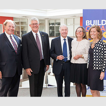 Brad Marsland, former Laurier president and vice-chancellor Max Blouw, Larry Marsland, Margaret Marsland and Melanie Marsland.