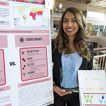 Spotlight story image pertaining to Woman standing in front of research poster