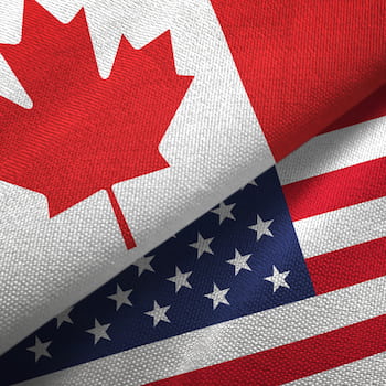 Flag of Canada and flag of U.S.