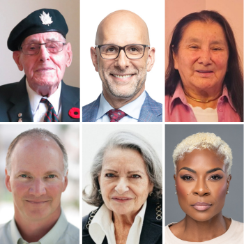 The 2026 spring convocation's honorary degree and Order of Wilfrid Laurier University recipients will be (clockwise from top left): George Herbert Beardshaw, Dan Shulman, Ningwakwe George, Jully Black, Diane J. Brisebois and Dan Dawson.