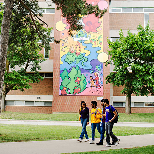 Students walking on Laurier campus