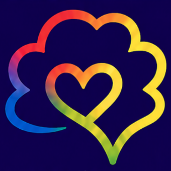 Multicoloured illustration of heart against a purple backdrop