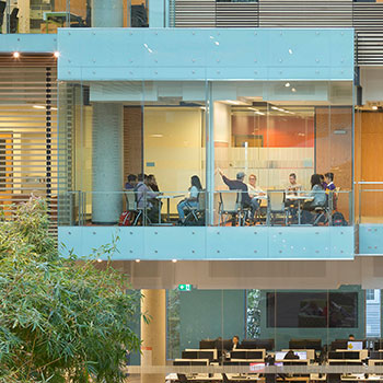 Students in a study room in Lazaridis Hall